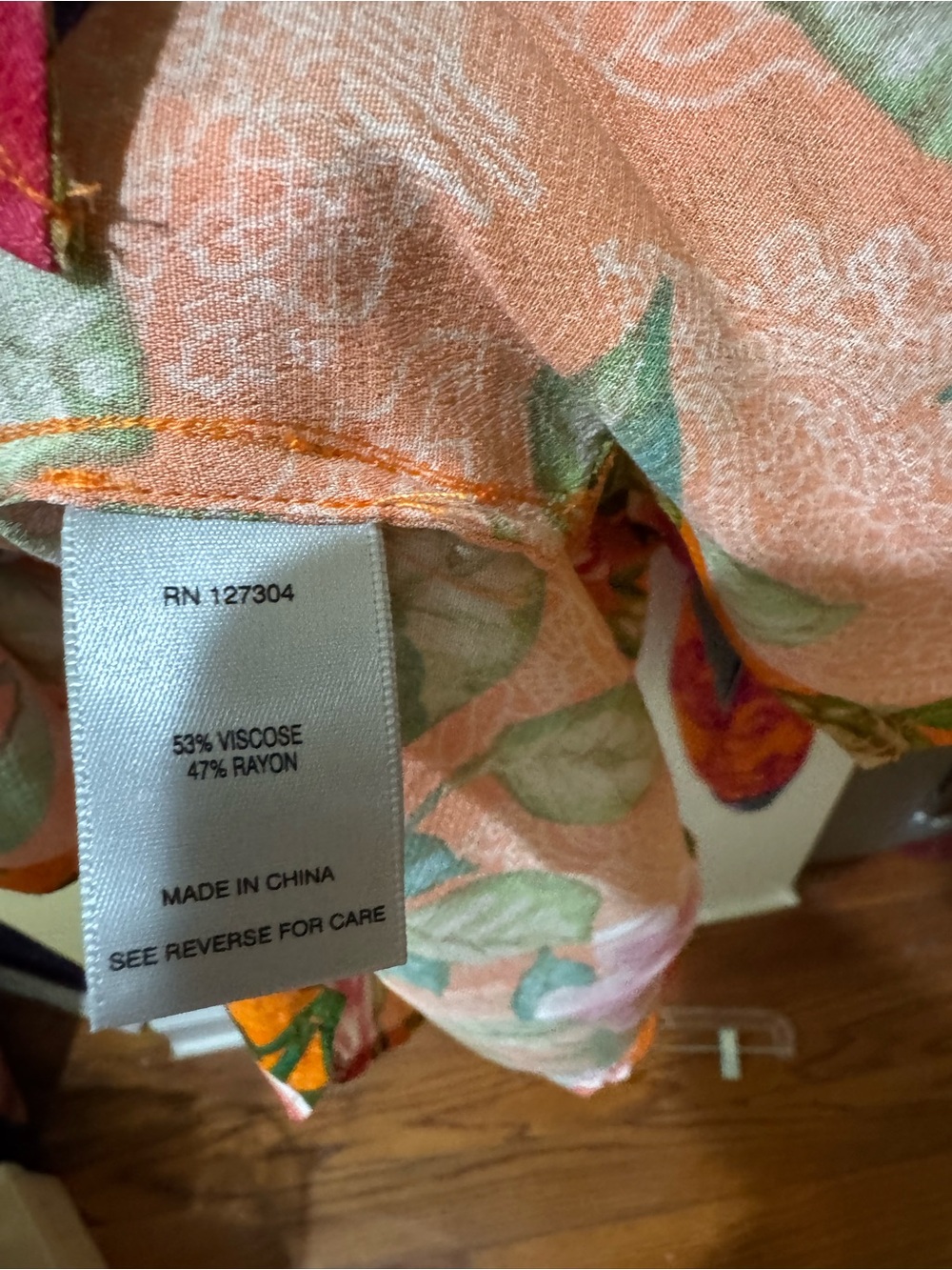 John Mark Orange Floral Button-Front Blouse with Pink Blooms - Picture 5 of 9